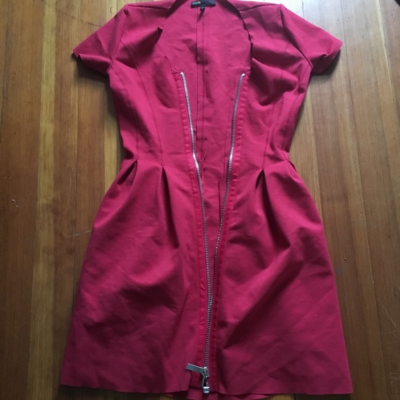 Maje Datypic red zip stretch and fit flare dress - Picture 2 of 6